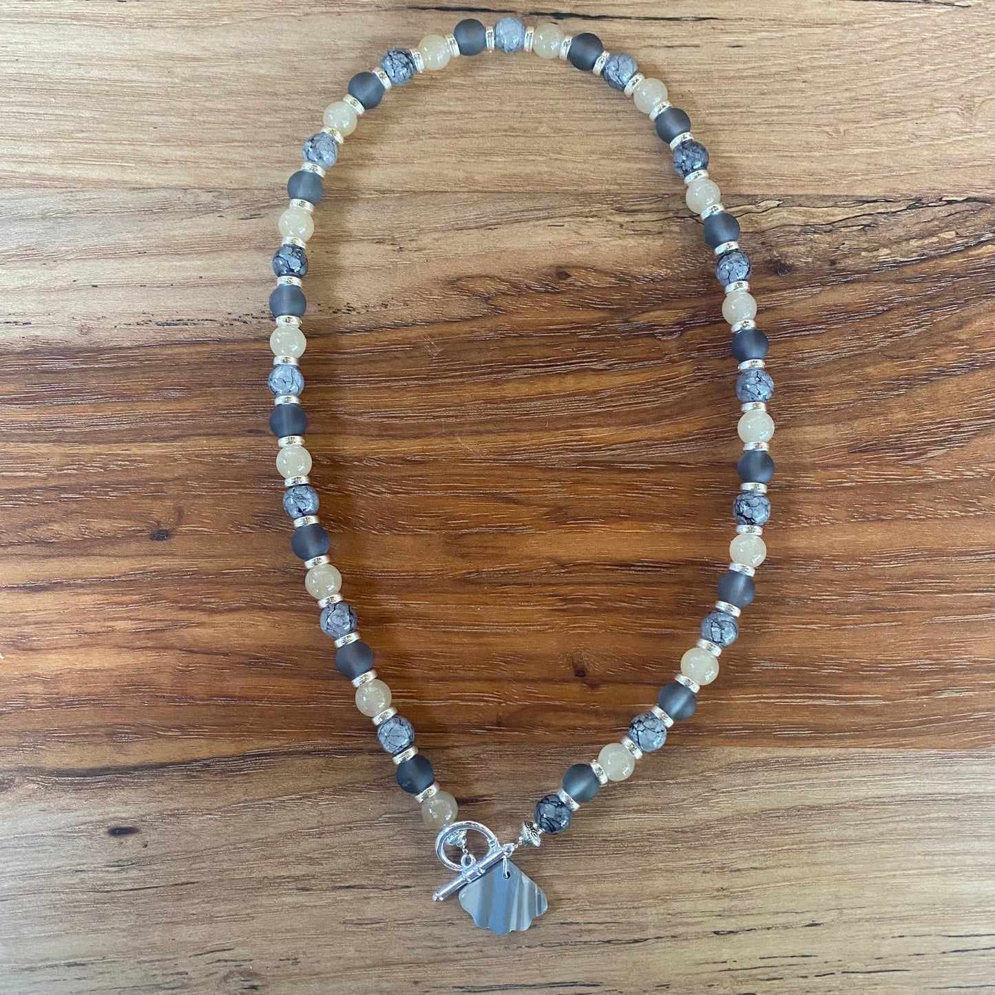 Gray and Tan Beaded Necklace