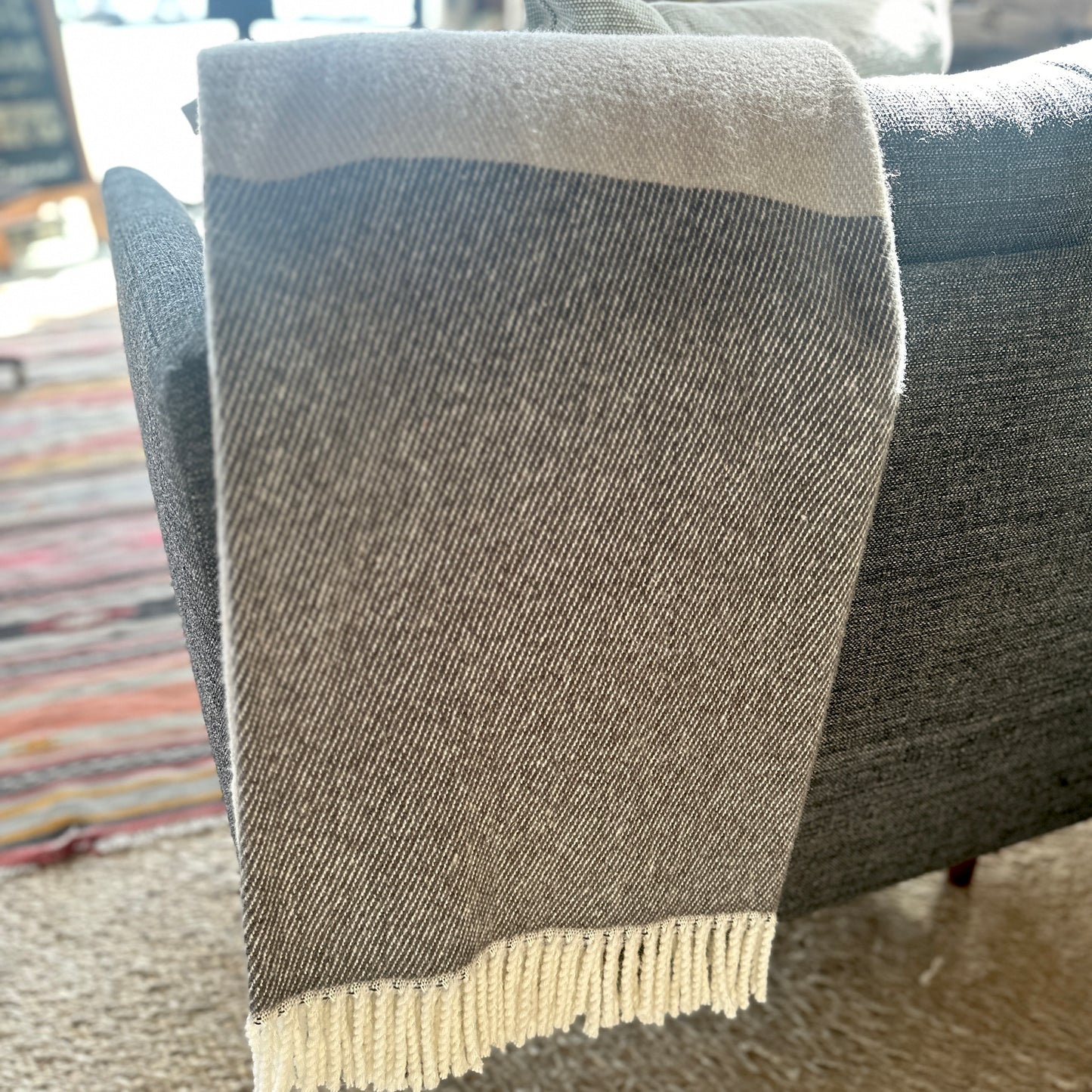 Color Blocked Cream and Gray Throw Blanket