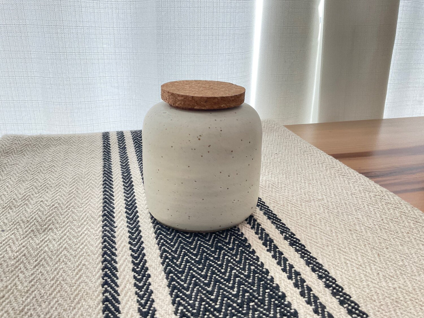 Brown speckled cream color ceramic canister small