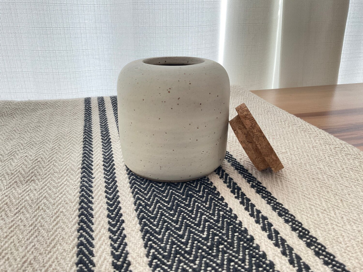 Brown speckled cream color ceramic canister small