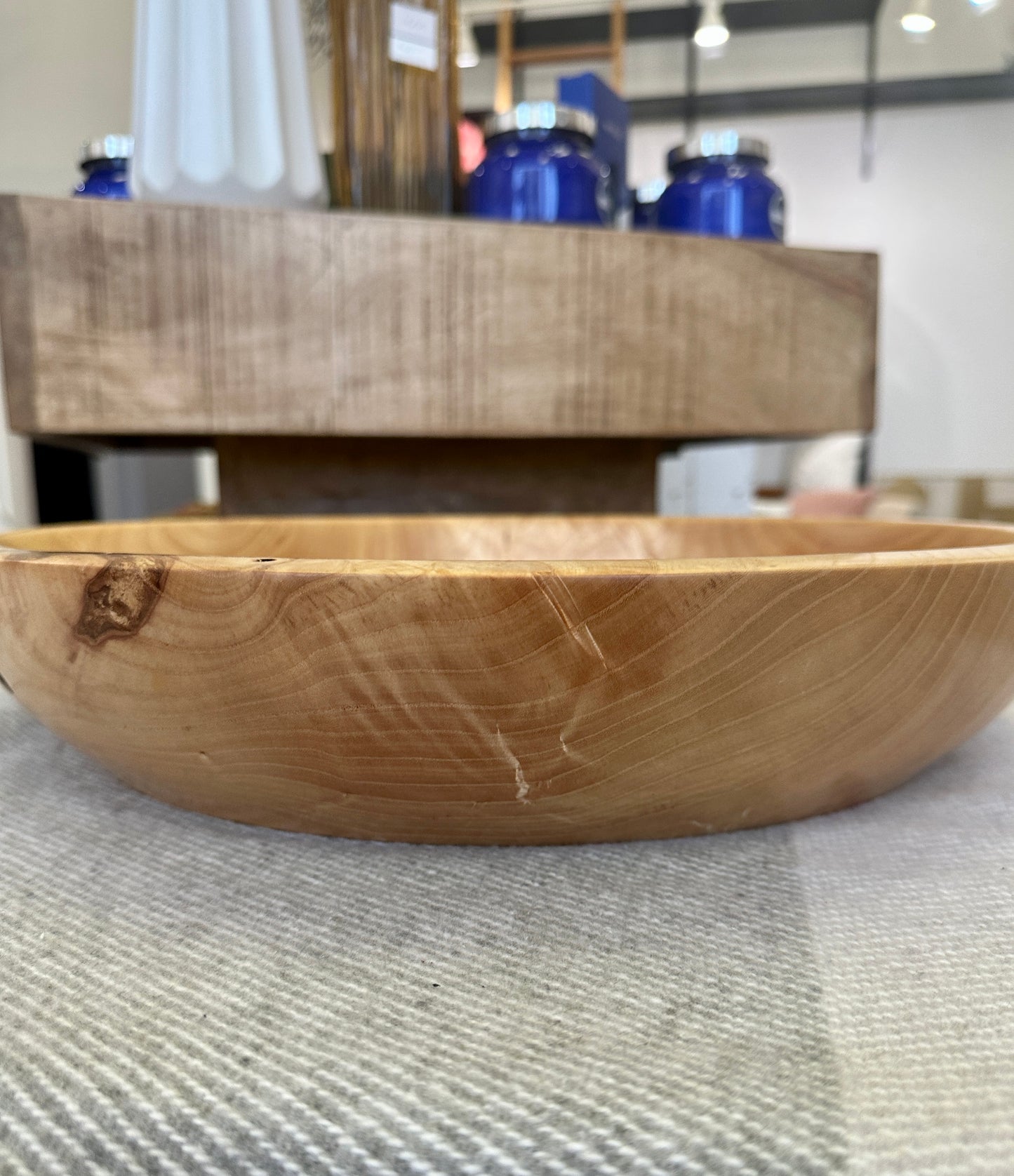 Handcrafted Ash Wood Bowl, 15 inch diameter