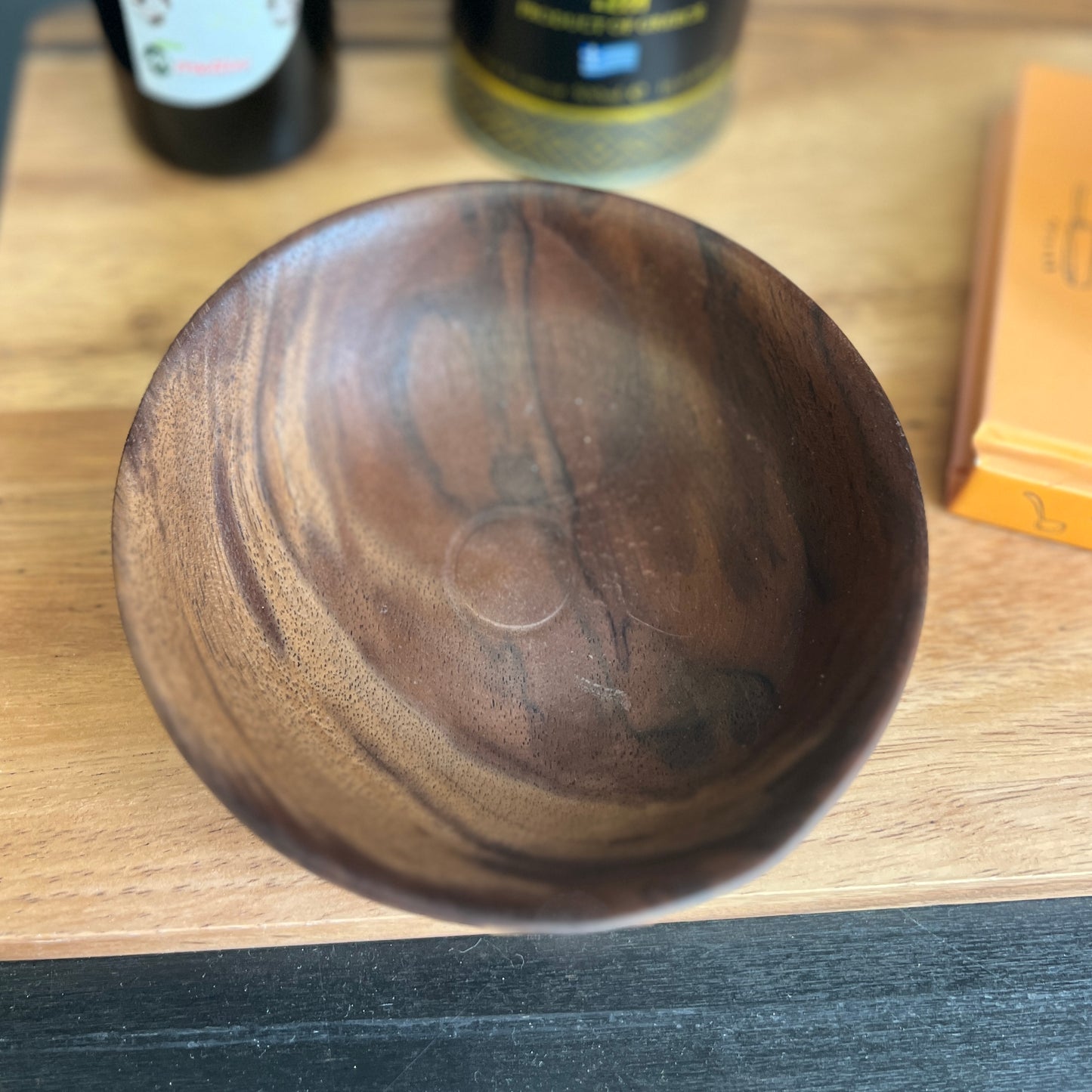 Walnut wet turned wooden bowl