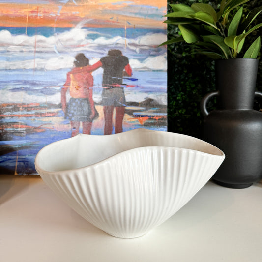 White Ribbed Freeform Bowl
