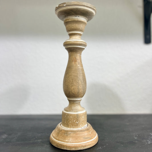 Whitewash Wooden Candlestick 12in