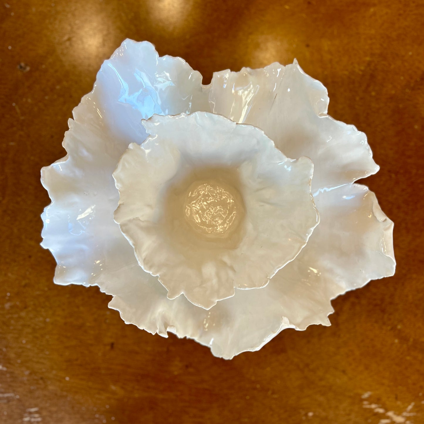 White ceramic organic floral bowl