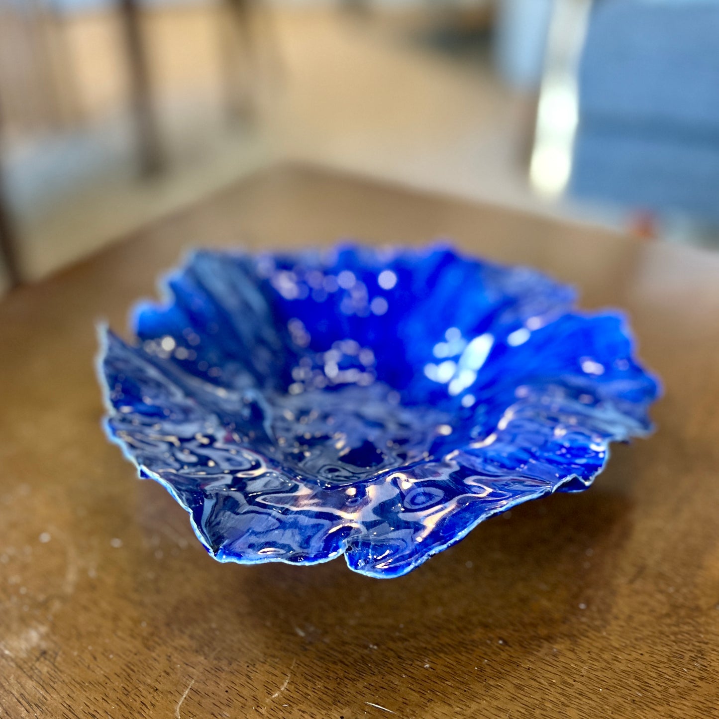 Blue ceramic organic form bowl