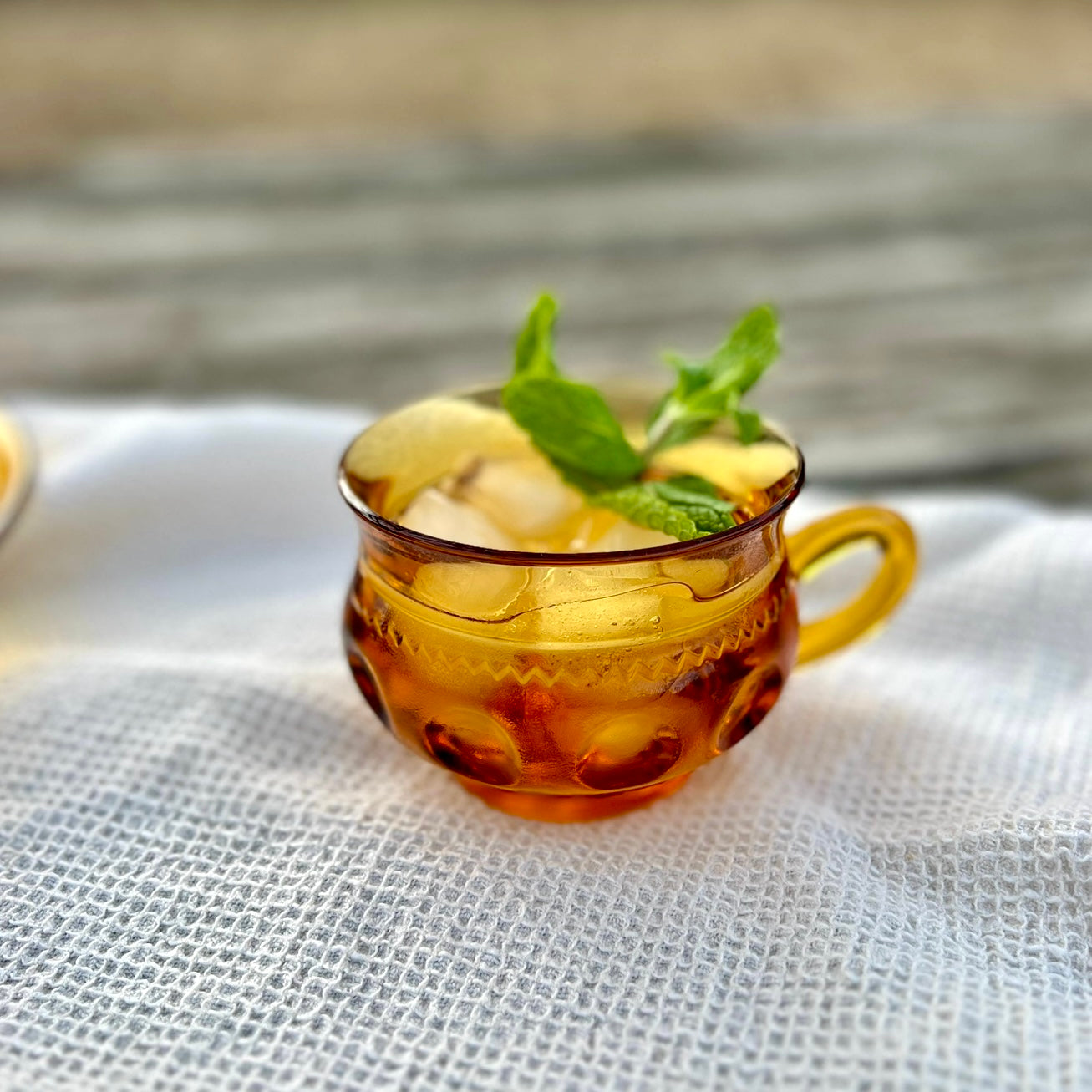 Vintage Amber glass snack serving set