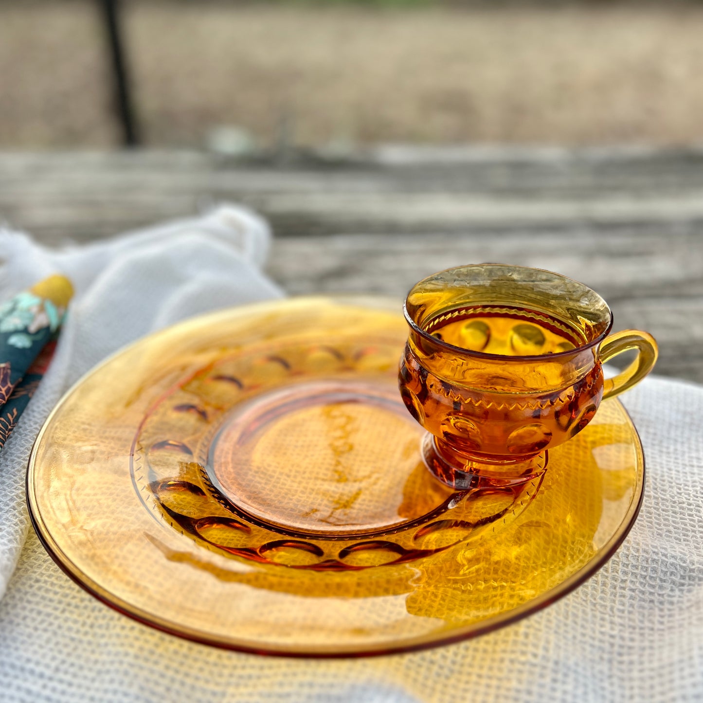 Vintage Amber glass snack serving set