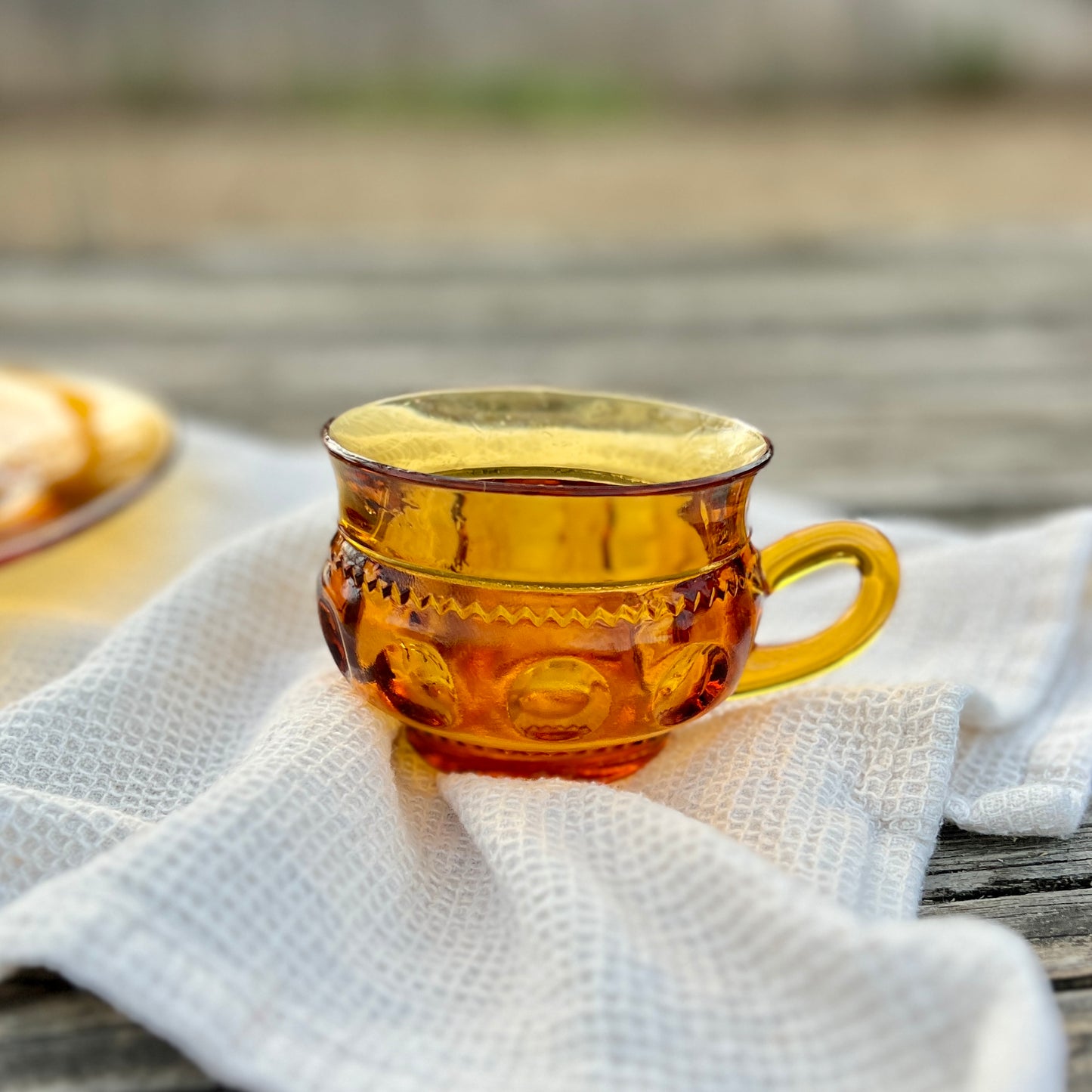 Vintage Amber glass snack serving set