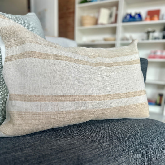 Striped Lumbar Pillow Rustic "burlap" texture